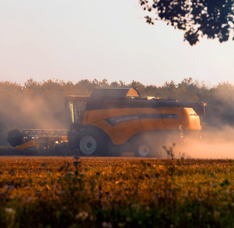 A combine harvester working in a field