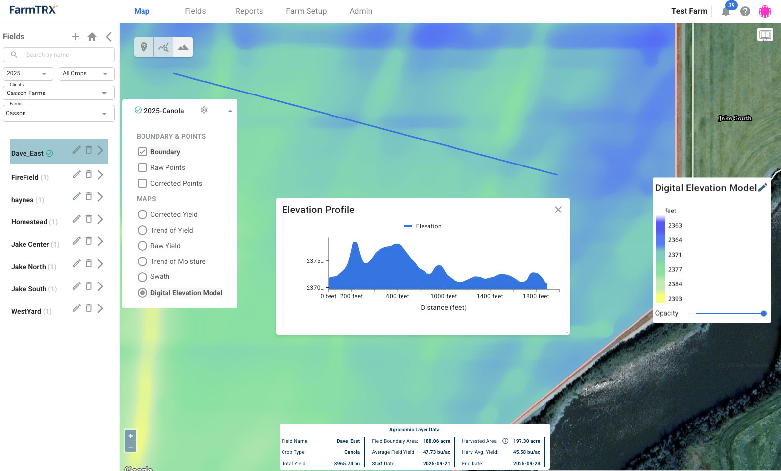 FarmTRX Web App digital elevation models